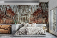 Focus on intricate choir stalls.

