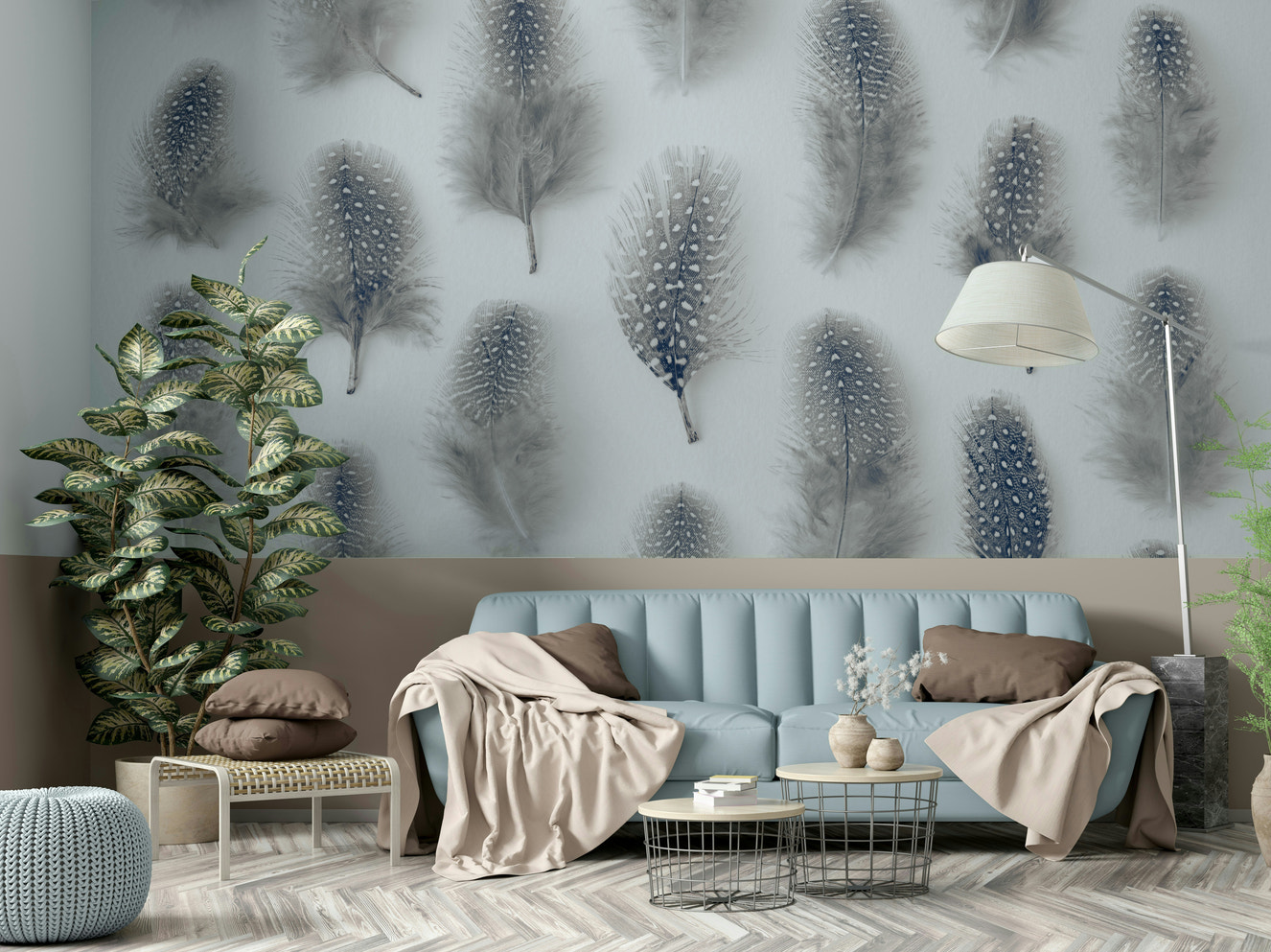 Dynamic arrangement of various feathers.

