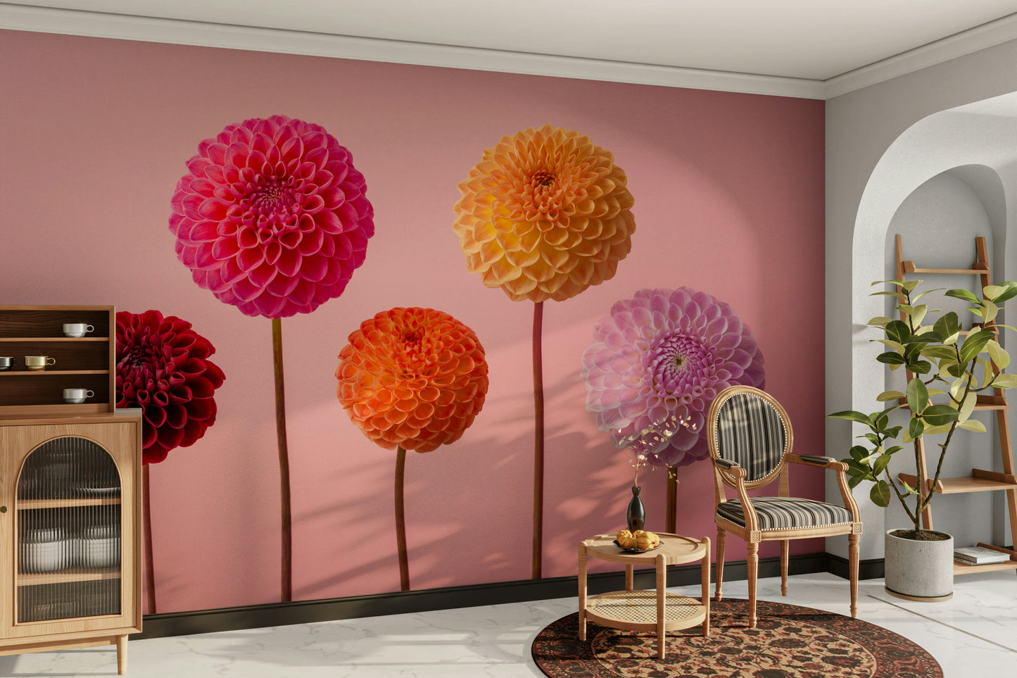 Bold colors against contrasting backdrop.

