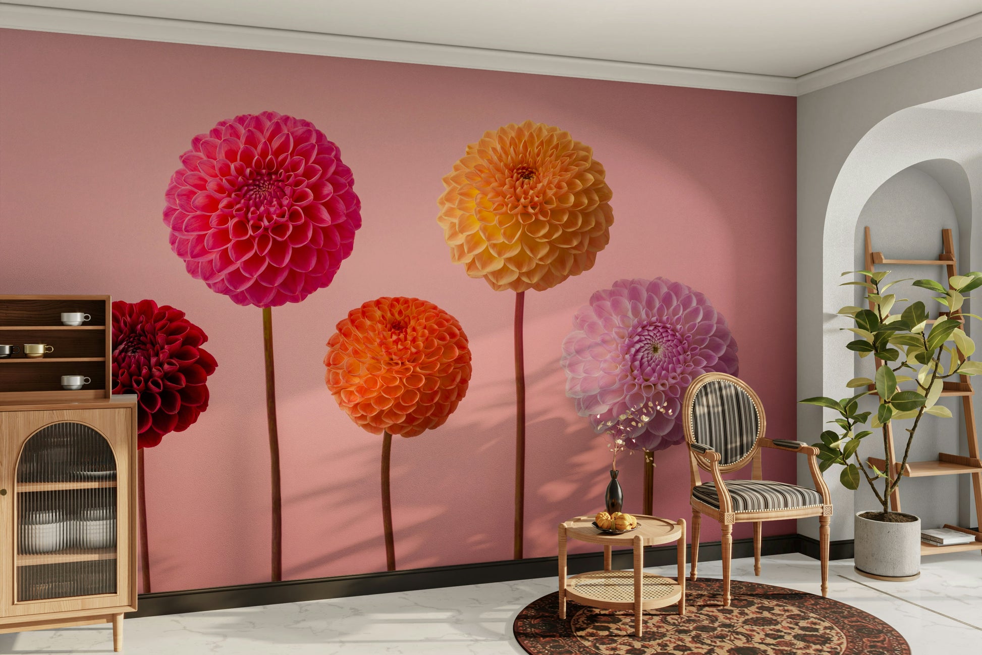 Bold colors against contrasting backdrop.

