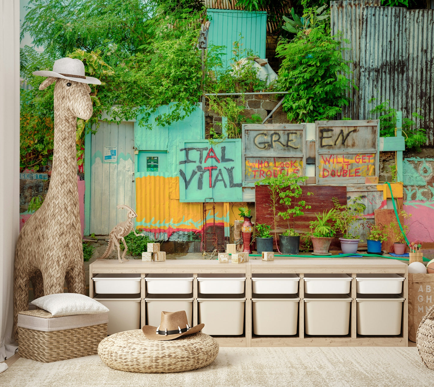 Vibrant corrugated metal walls
