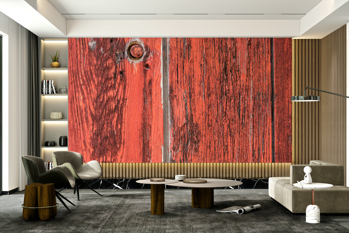 Distressed red wood mural
