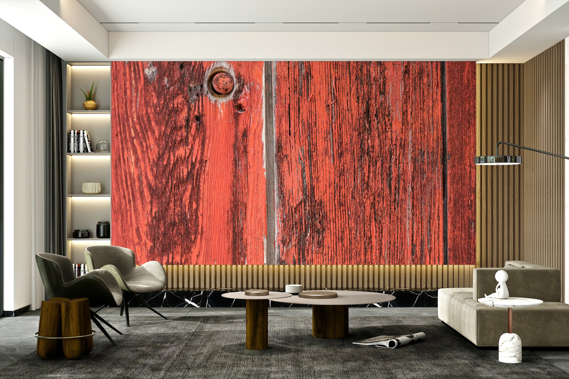 Distressed red wood mural
