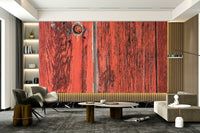 Distressed red wood mural
