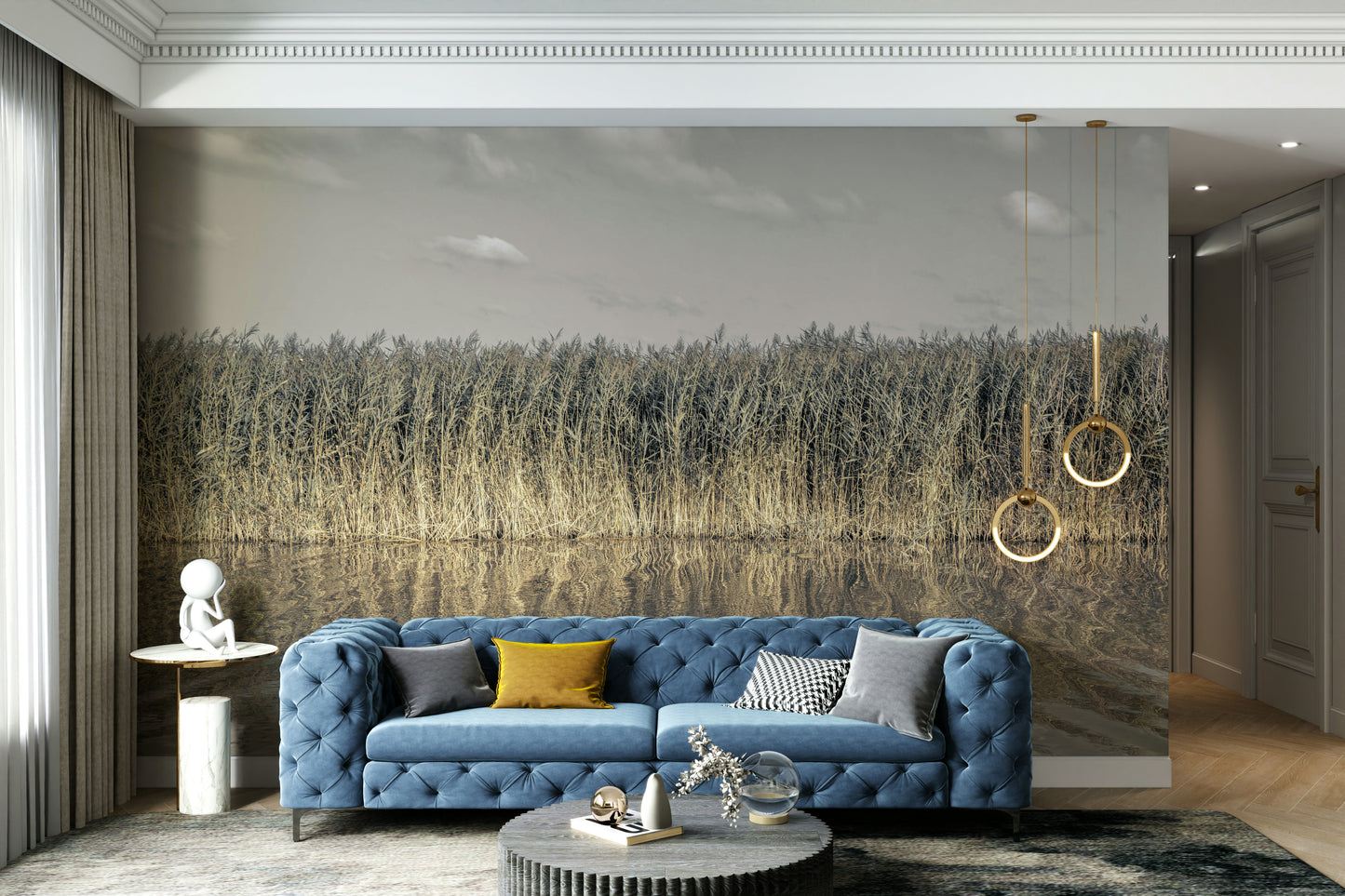 Serene water reflection mural
