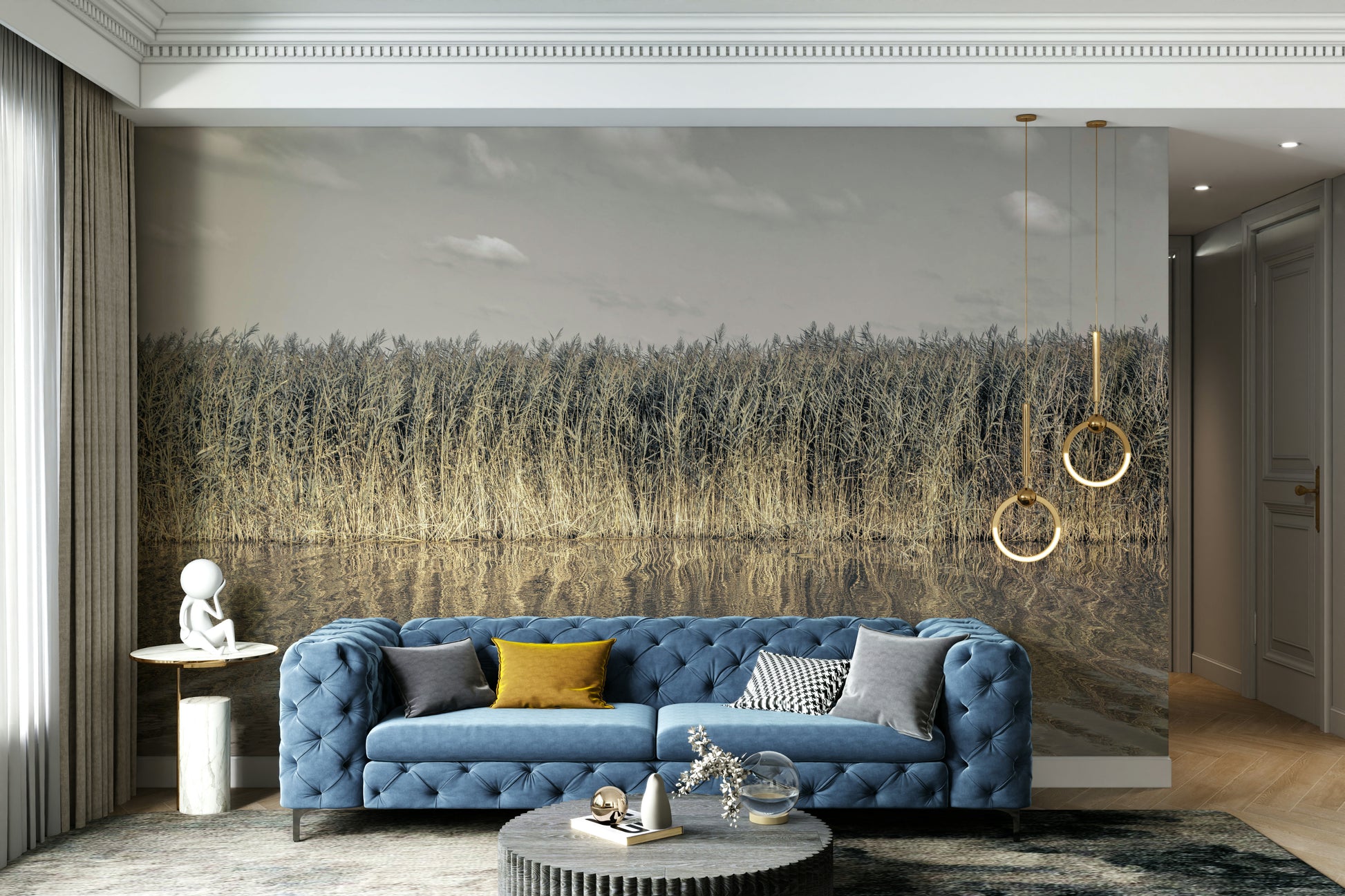 Serene water reflection mural
