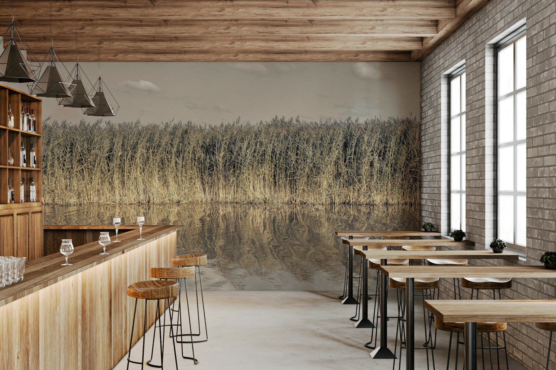 Tranquil waterside wallcovering
