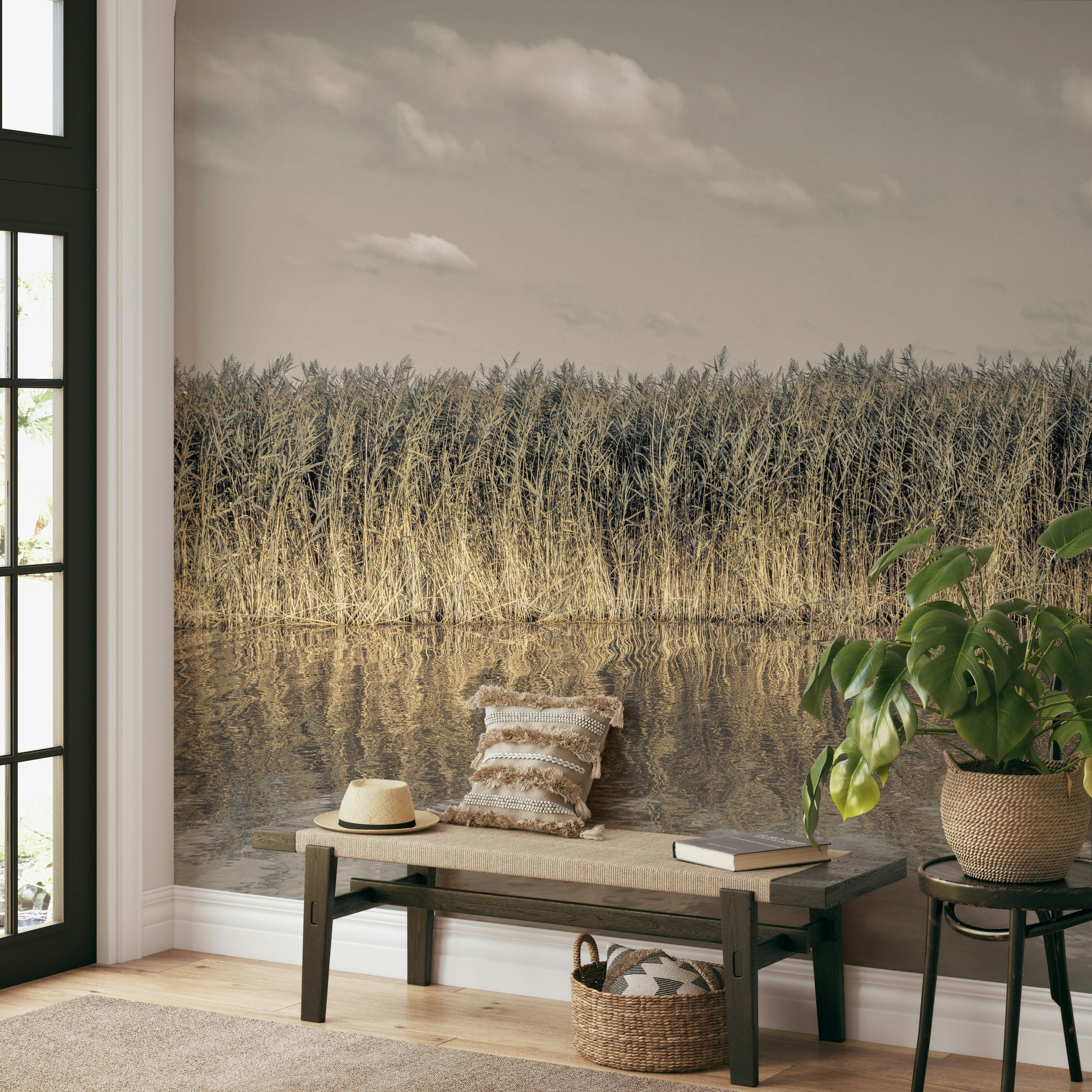 Reflective water and reeds mural
