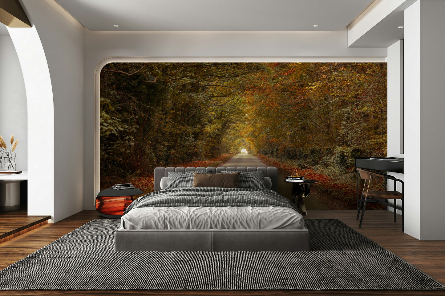 Autumn road through forest
