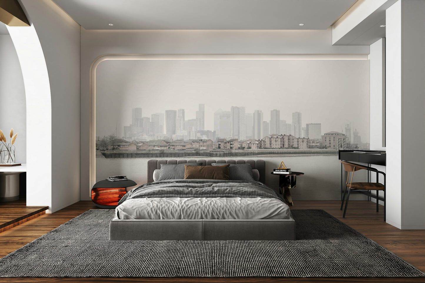 Hazy urban landscape mural
