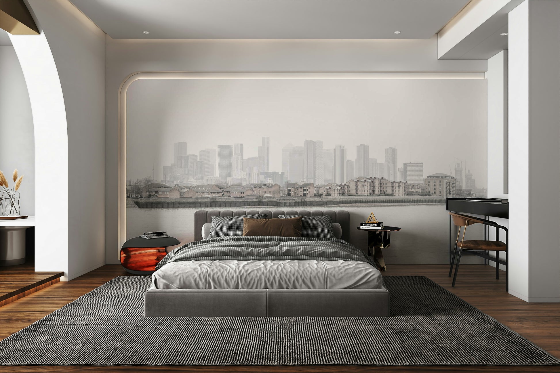 Hazy urban landscape mural
