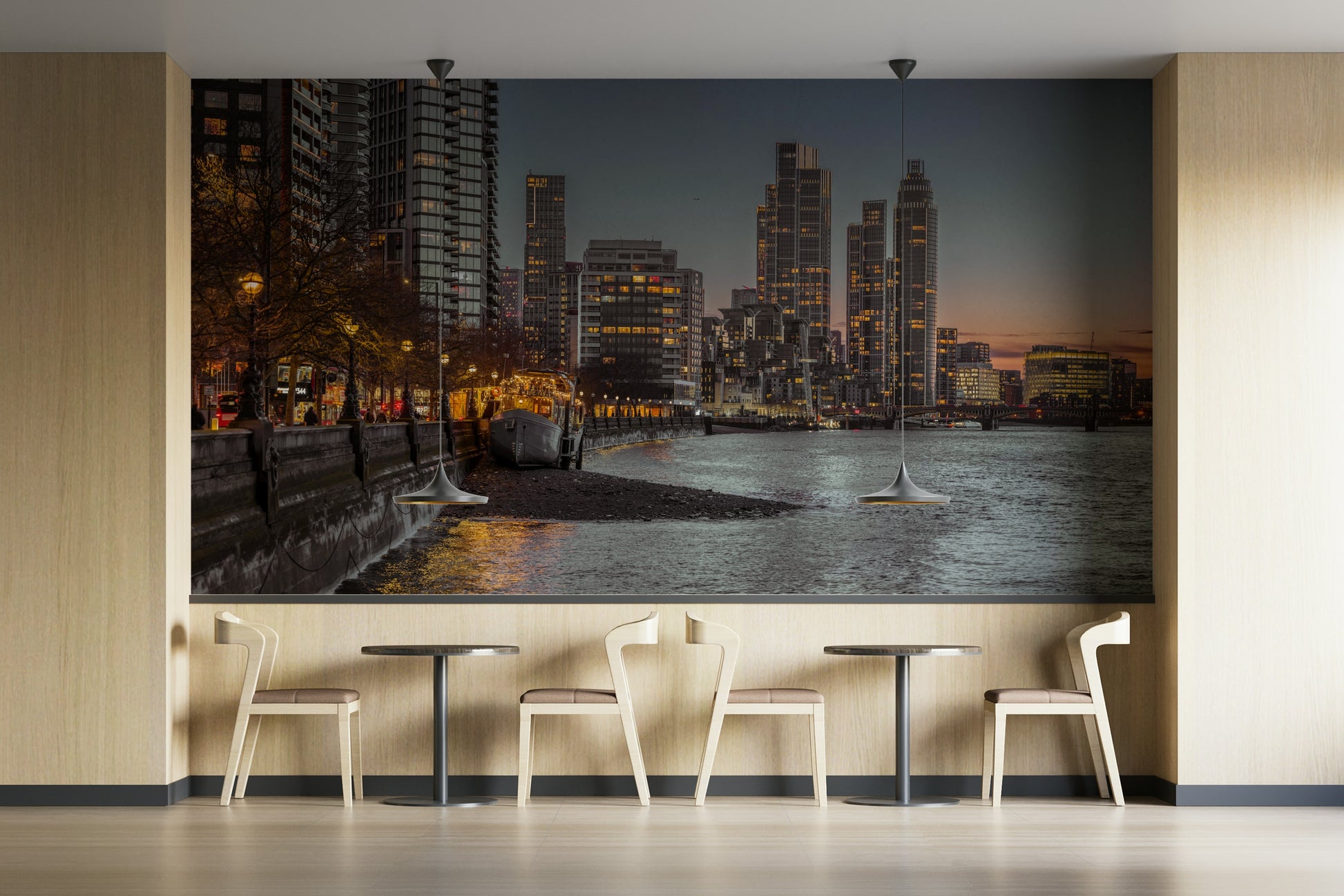 Thames river with city lights
