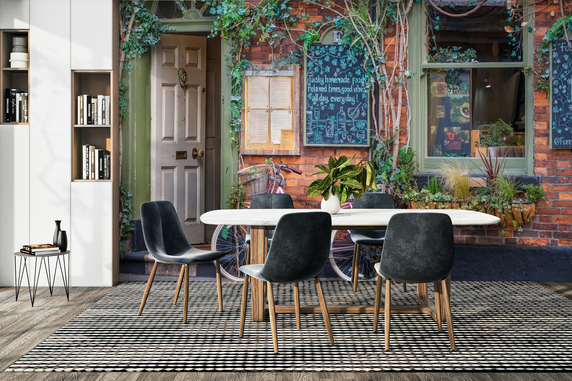 Rustic cafe facade wallpaper
