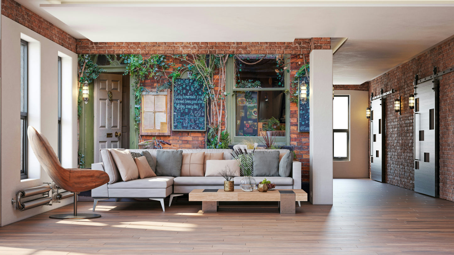 Ivy covered brick building wallpaper
