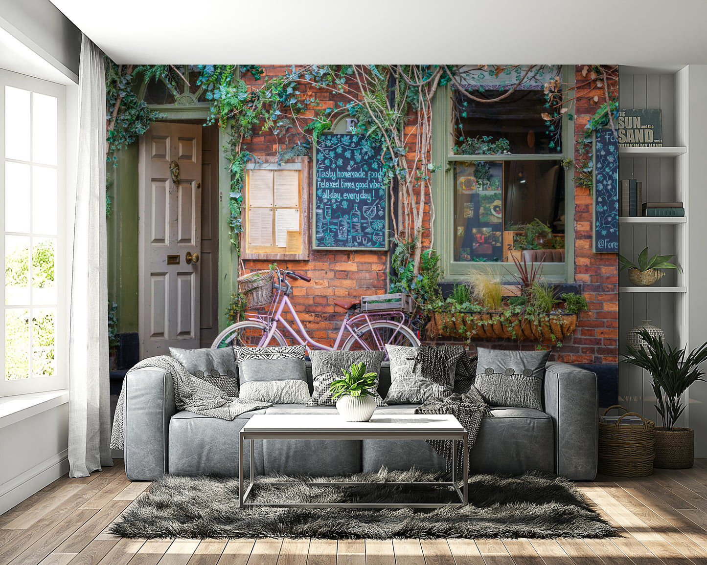 Quaint cafe exterior wallpaper
