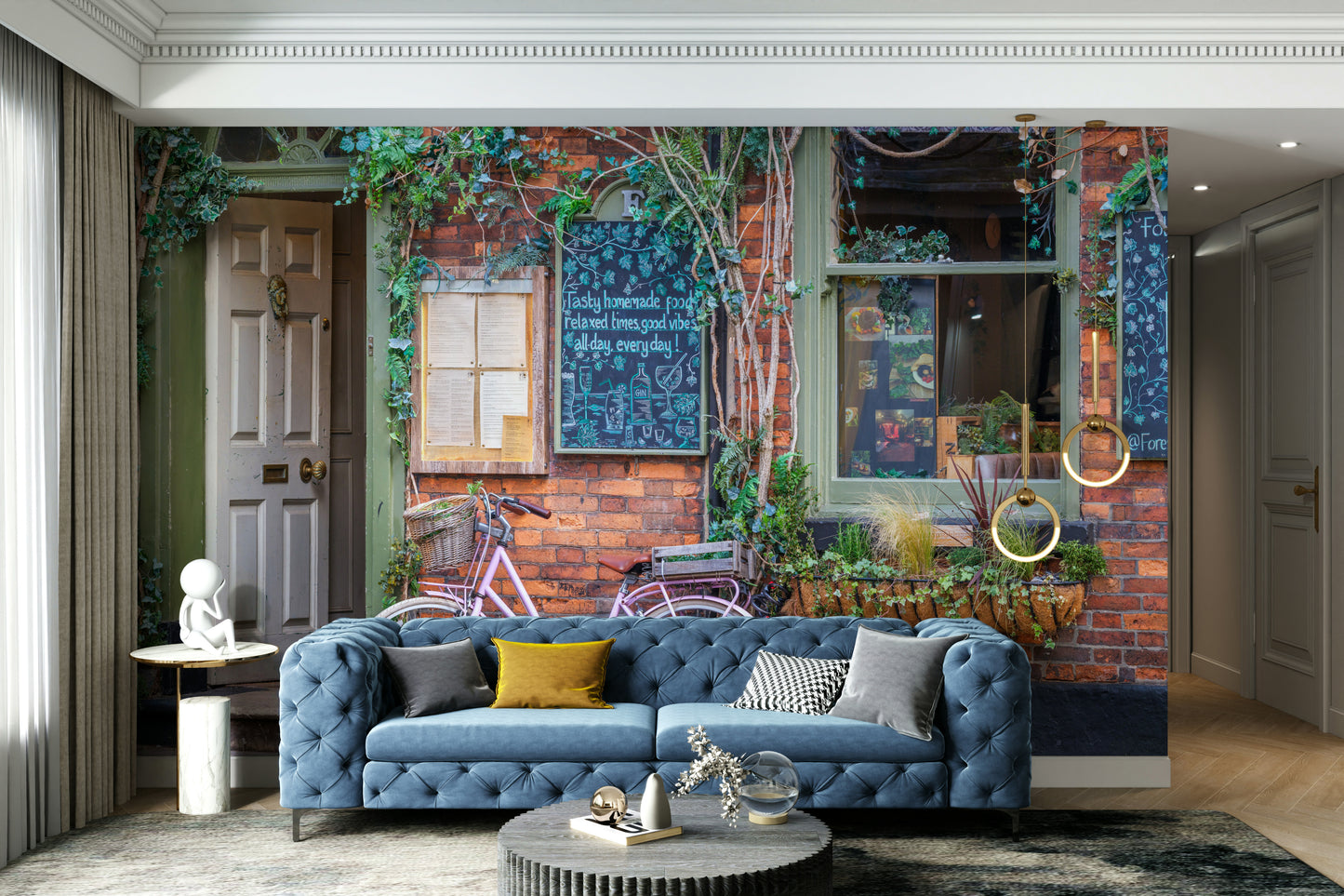 Inviting cafe entrance wallcovering
