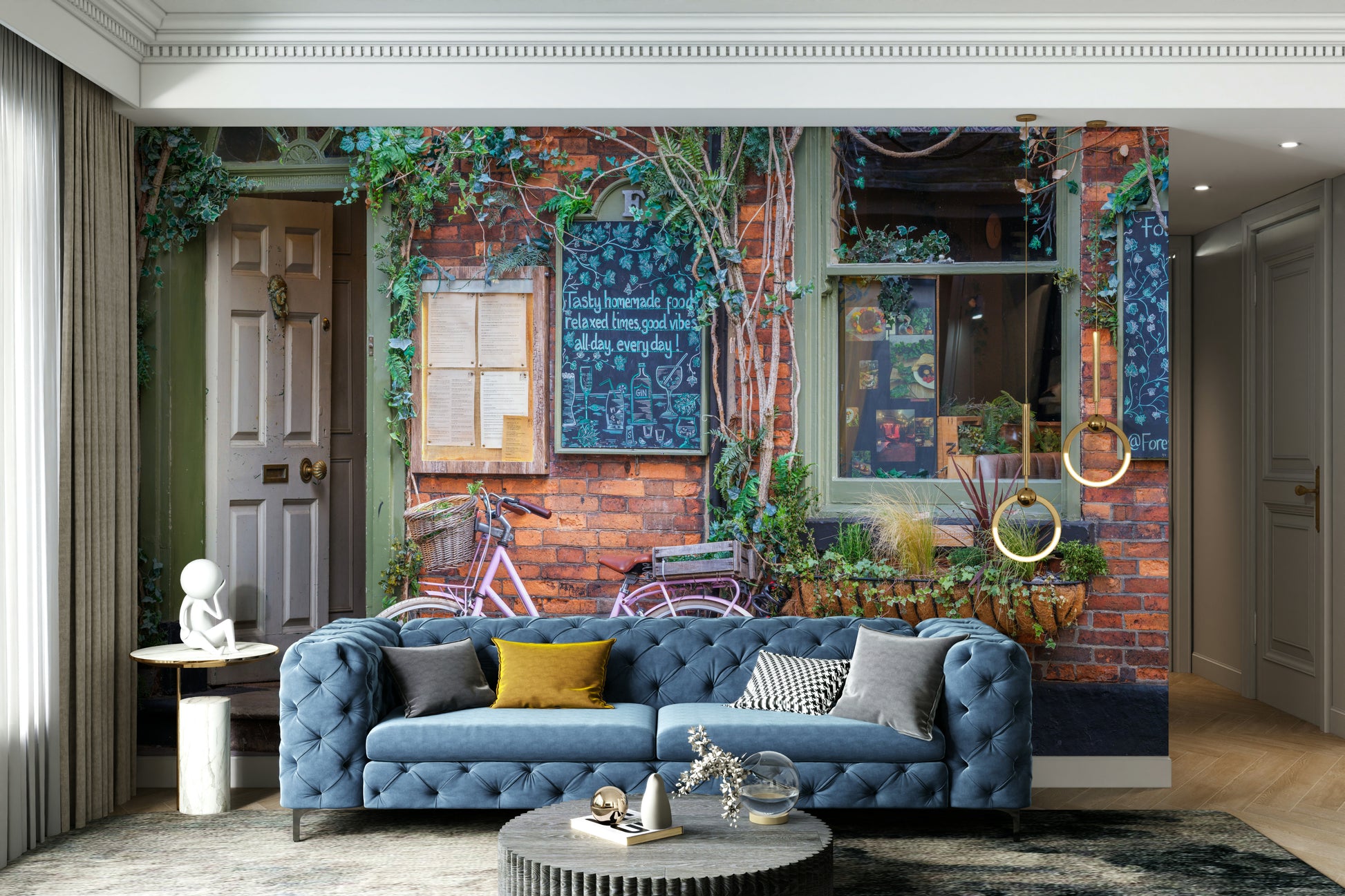 Inviting cafe entrance wallcovering
