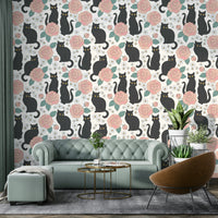 Black cat and floral pattern
