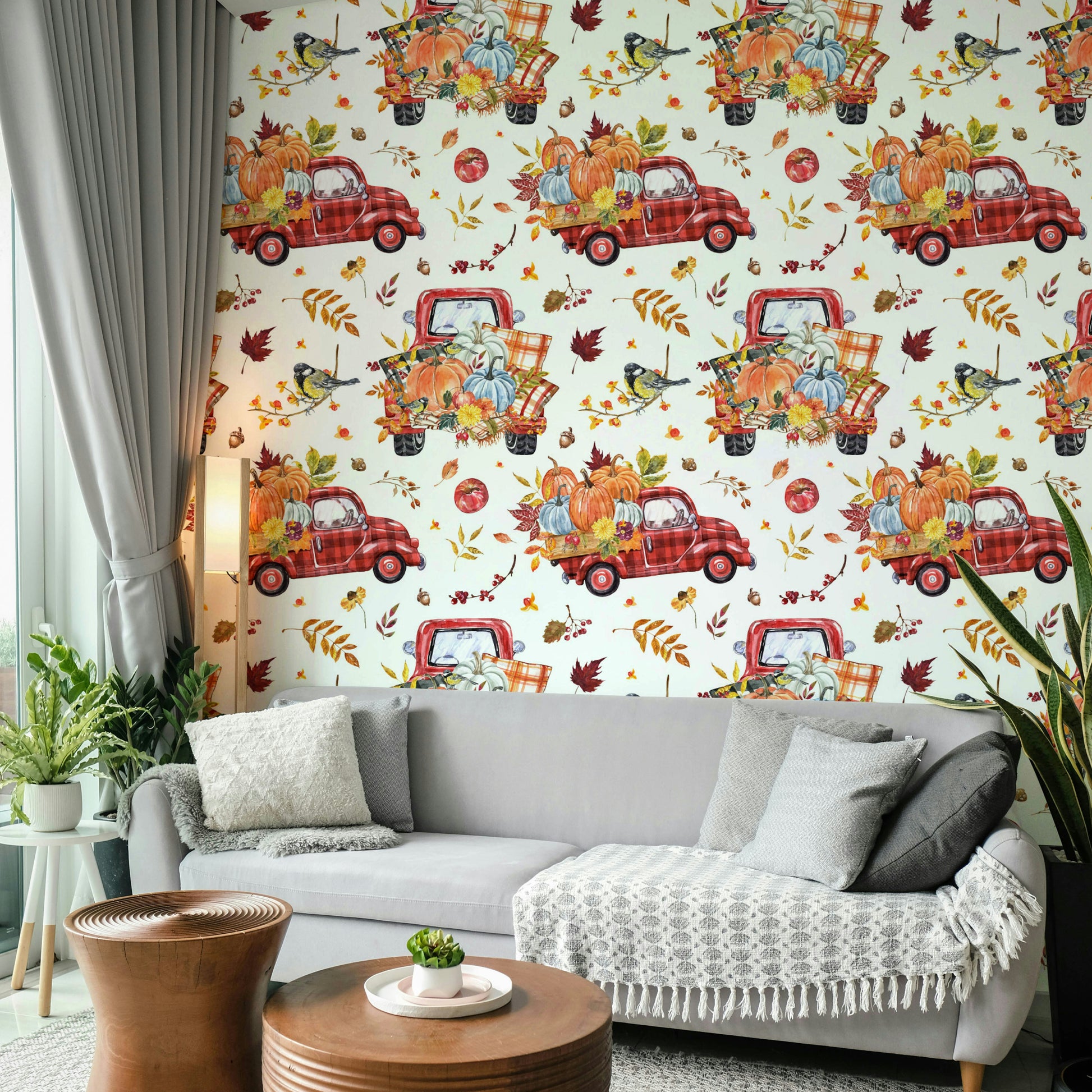 Pickup truck with pumpkins wallpaper
