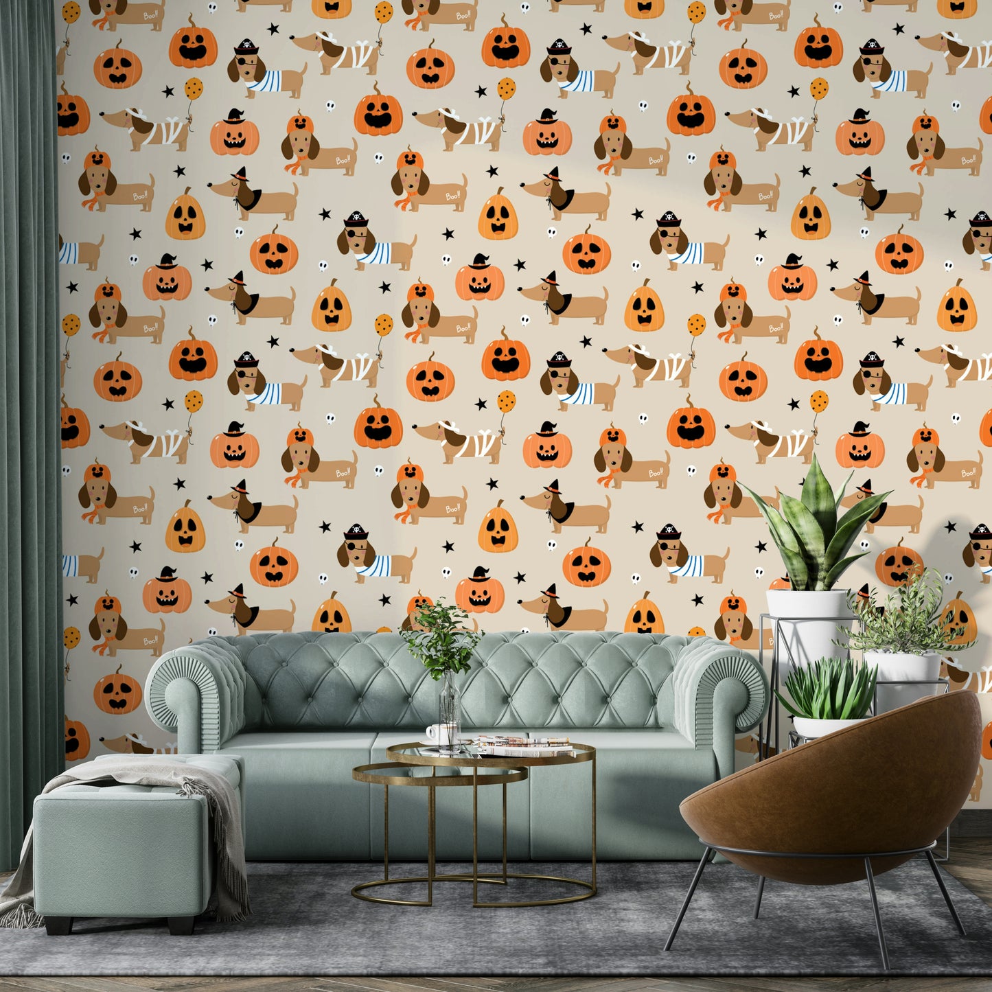 Halloween Pup Parade ghost wall mural

