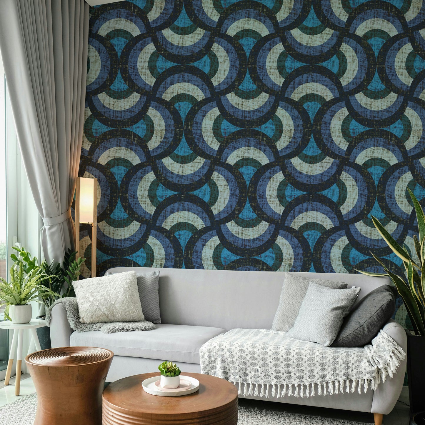 Blue pattern design mural
