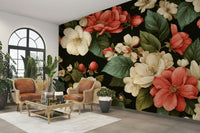 The color palette is composed of rich, harmonious, and often muted or jewel tones.
