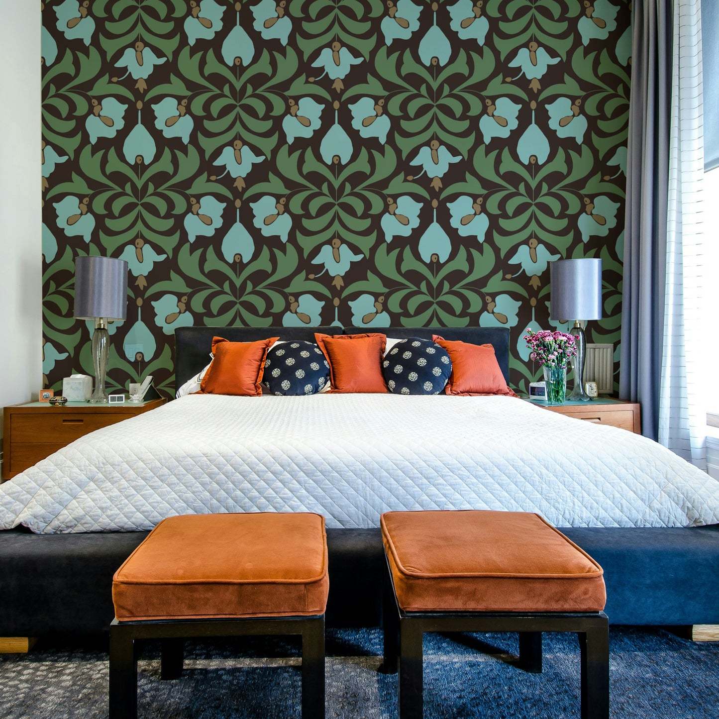 The texture appears smooth and refined, like a historical textile or painting.
