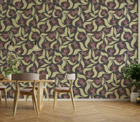 A dynamic and modern vintage floral wallpaper pattern.
