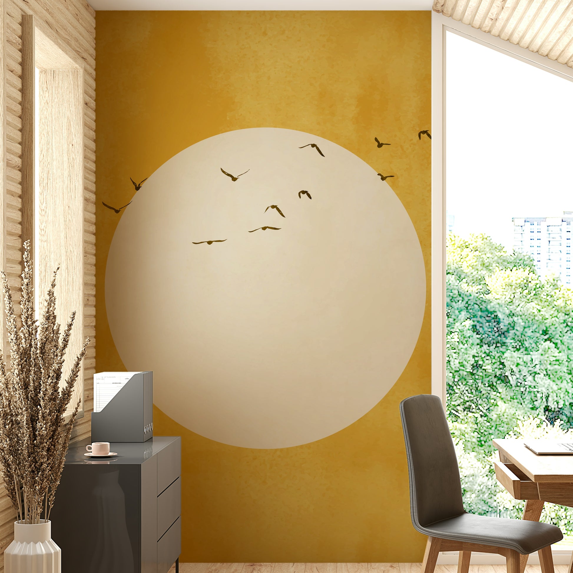 There might be subtle abstract elements or soft natural forms.
