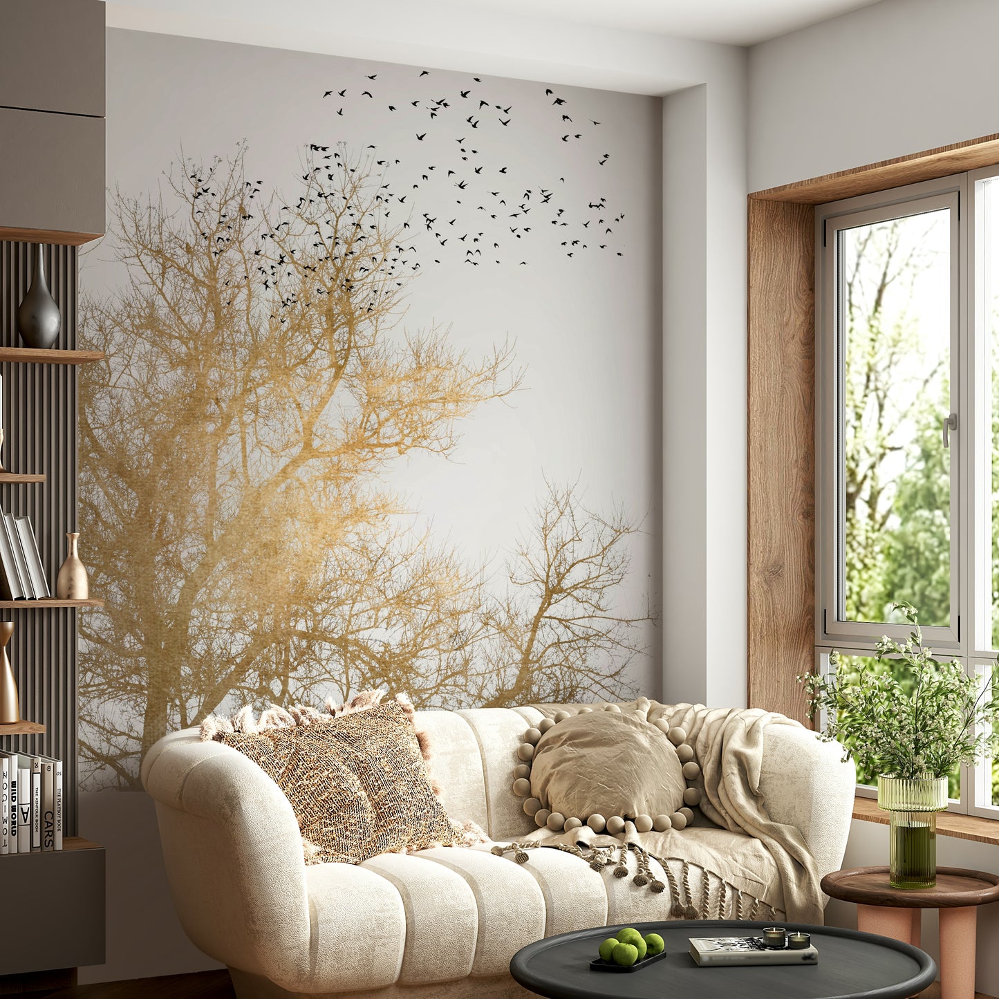 The color palette is dominated by golds, yellows, and oranges.
