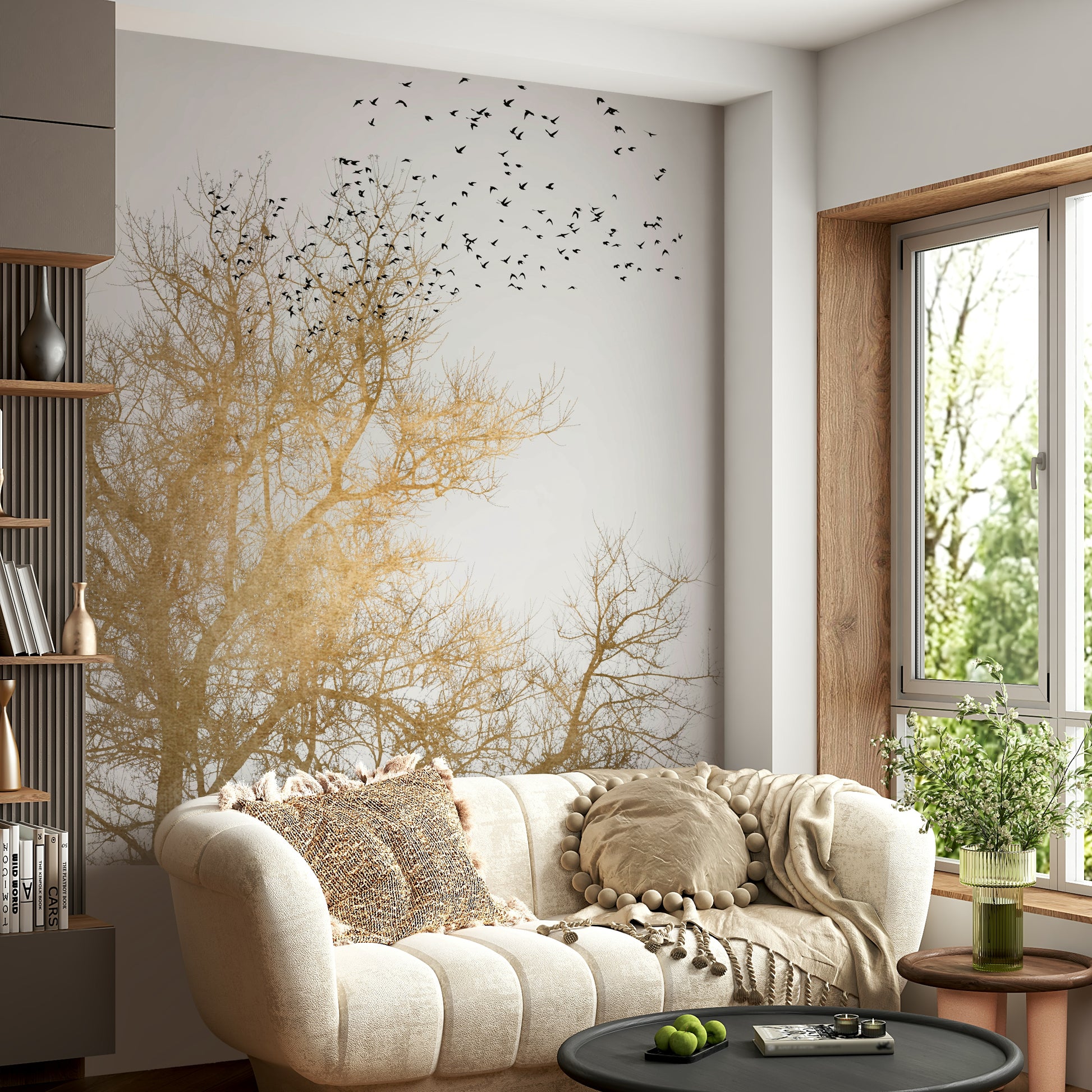 The color palette is dominated by golds, yellows, and oranges.
