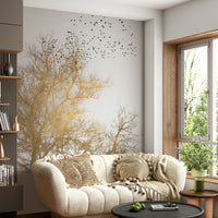 The color palette is dominated by golds, yellows, and oranges.
