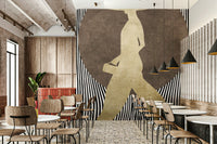 Features an artistic representation or portrait of a woman.
