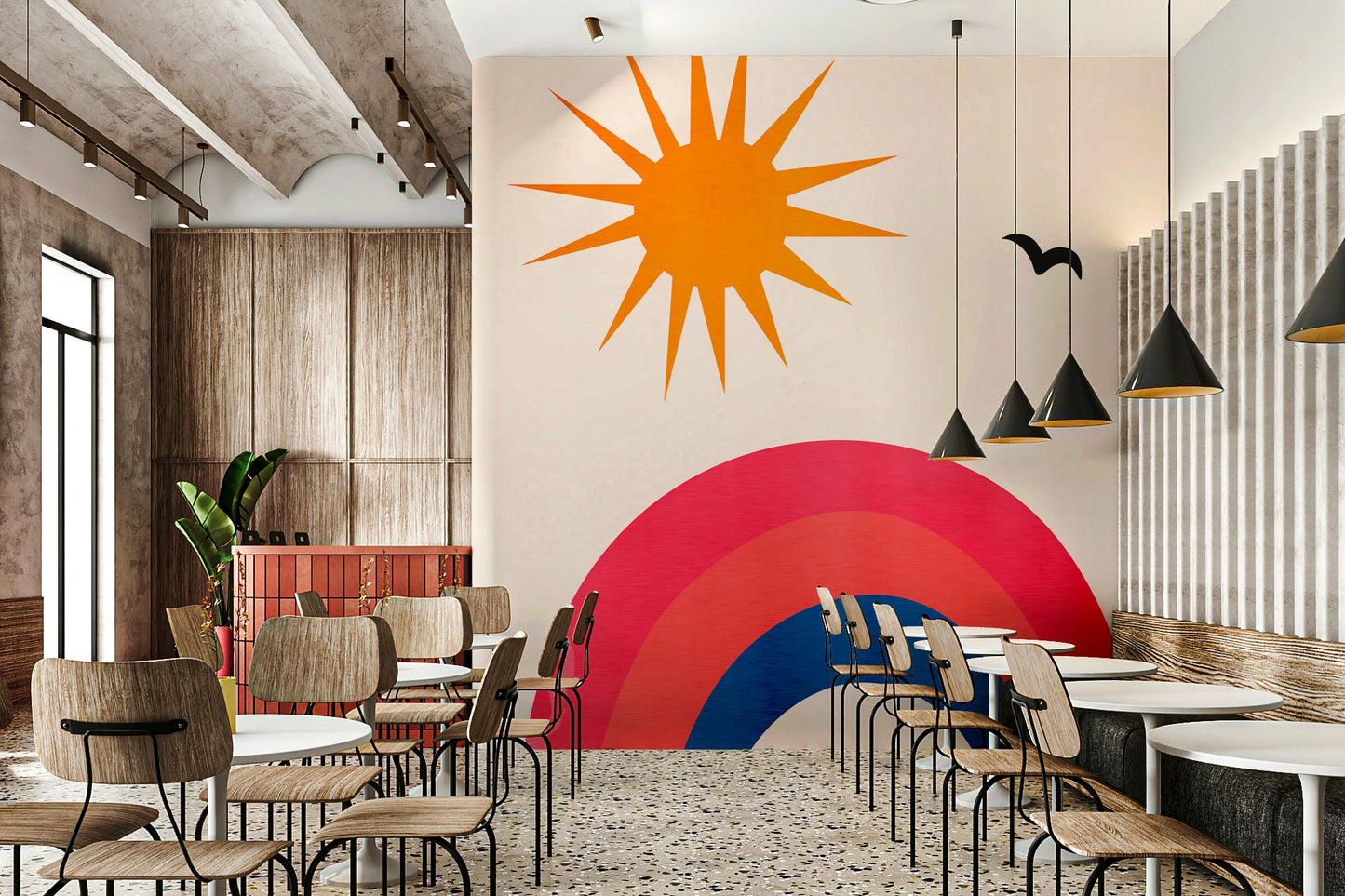 Features a lively and optimistic scene with bright colors.
