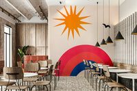 Features a lively and optimistic scene with bright colors.
