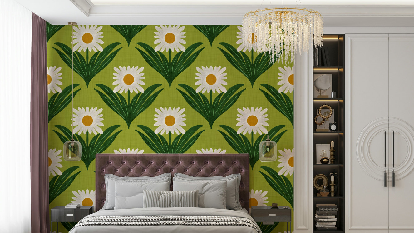 The color palette includes cheerful colors set against an avocado green background.
