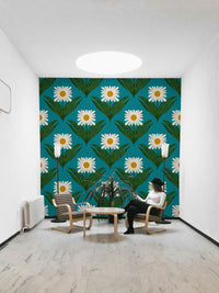 The color palette includes cheerful colors set against a teal background.
