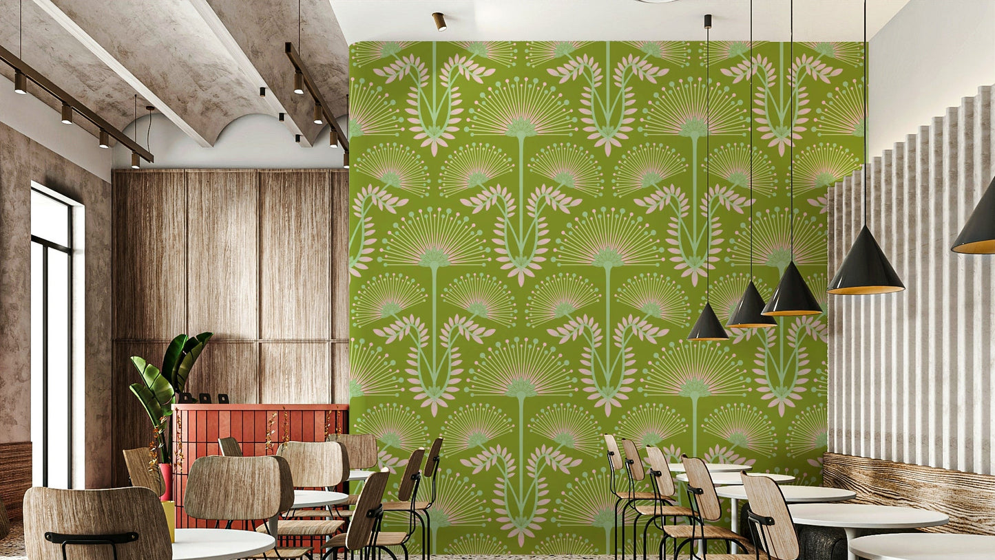 Features a damask style with Art Deco floral motifs.
