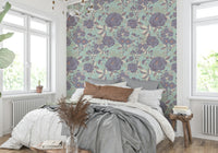 Floral wallpaper for a serene living room.

