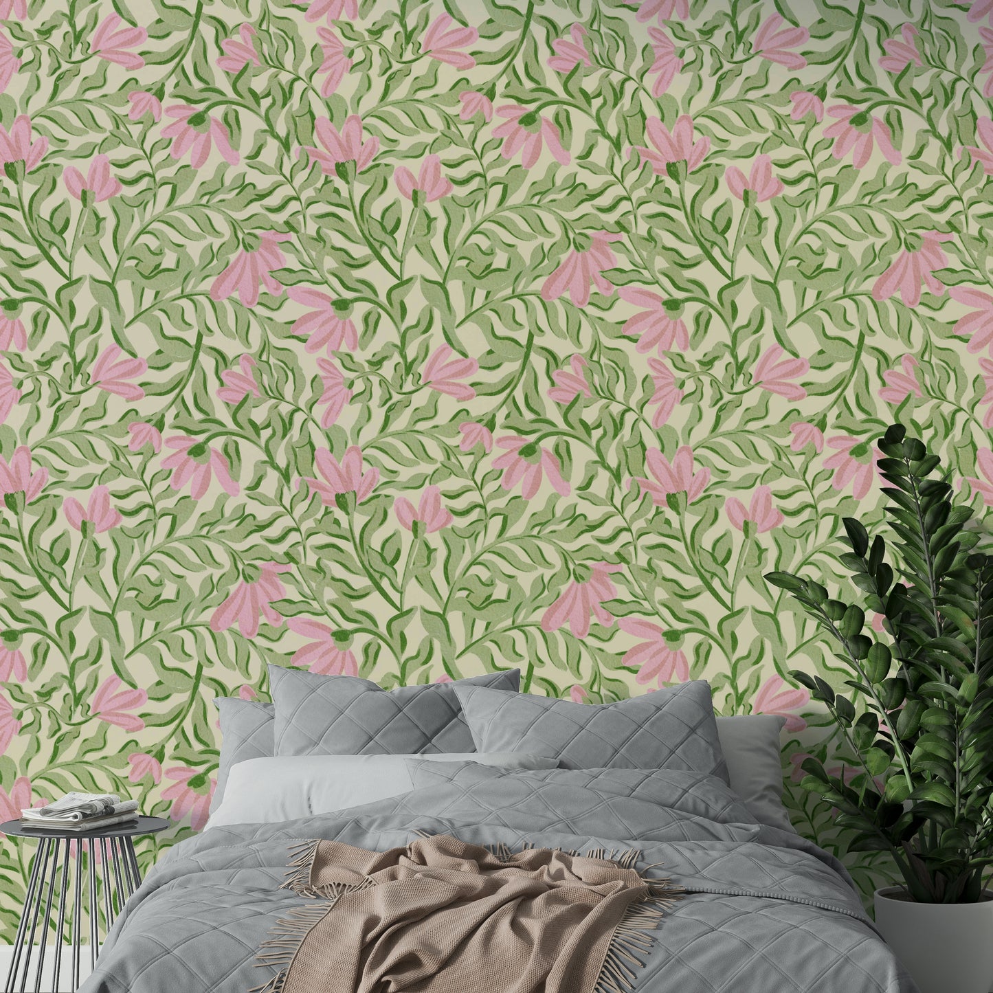 Full view of the wallpaper on a wall.

