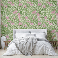 Wallpaper with a mix of different floral shapes and sizes.

