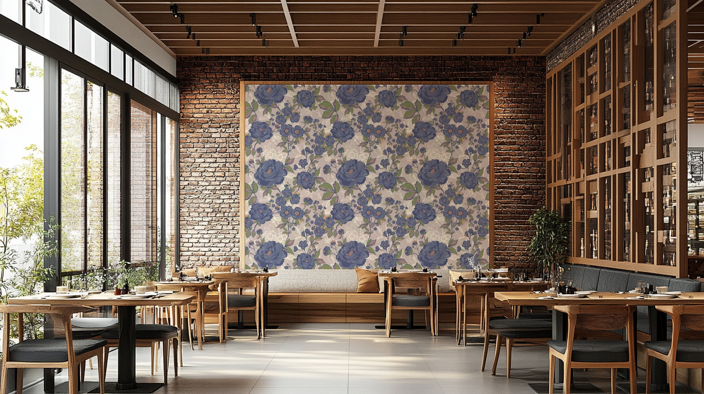 Floral wallpaper for a cozy living room.

