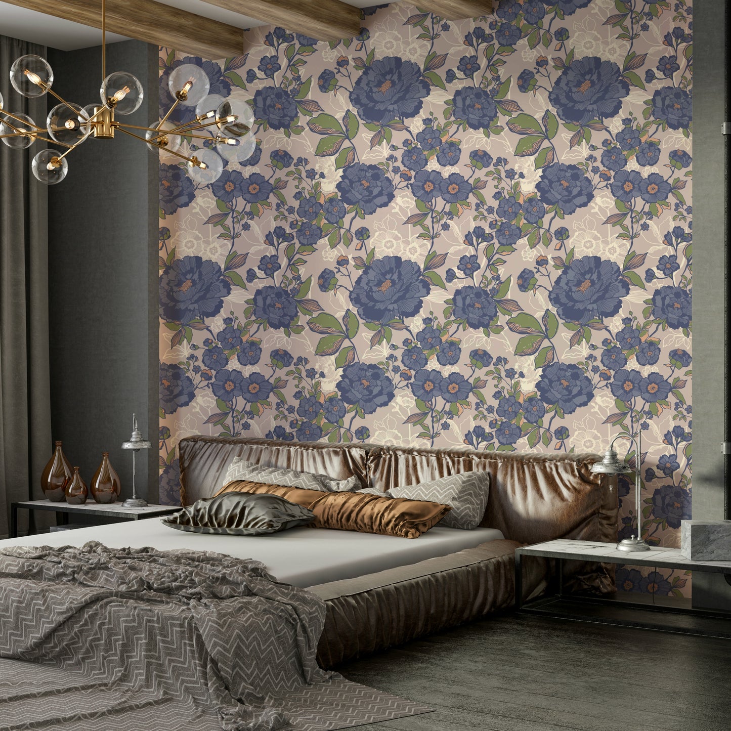 Full view of the wallpaper on a wall.

