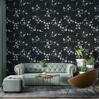 Timeless Ginkgo Garden Navy and White Wallpaper.

