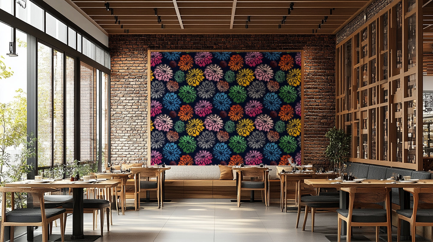 Dahlias floral mural for an accent wall.

