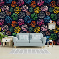 Dahlias wallpaper for a modern living room.

