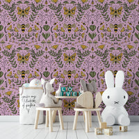 Bees Butterflies and Flowers mural for an accent wall.

