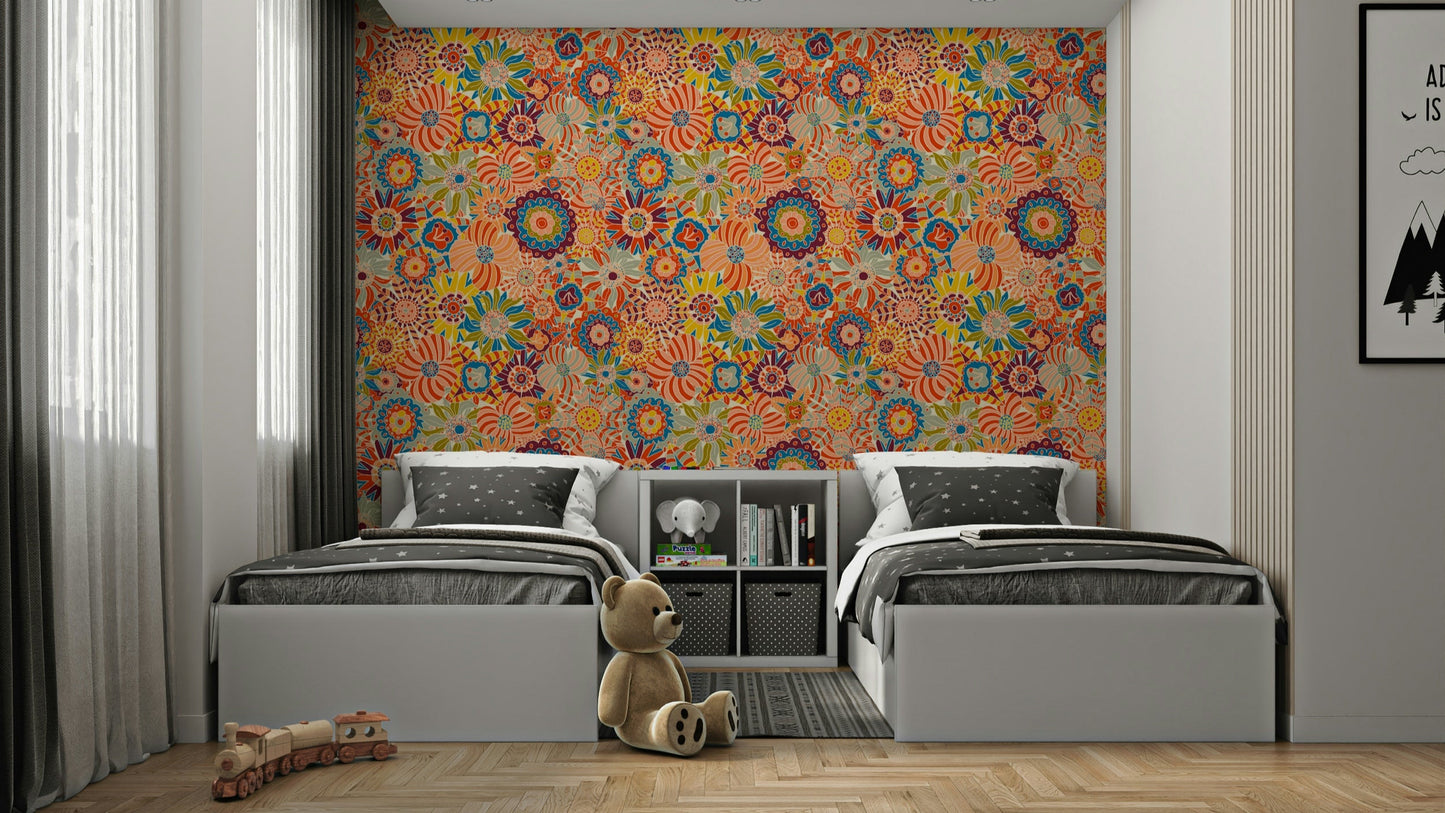 Seamless pattern of stylized round flowers.

