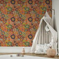 Full view of the wallpaper on a wall.

