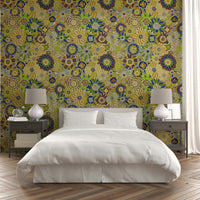 Wallpaper with a folk-art-inspired Scandinavian style.

